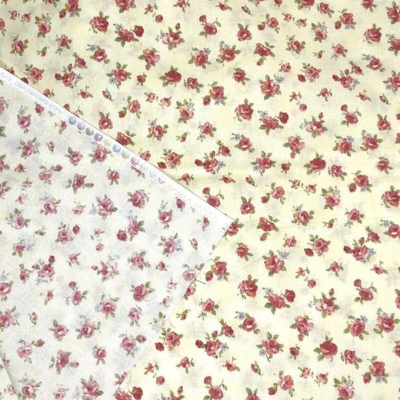 Vintage Cotton Quilting Fabric 45” Red Roses On Yellow BTY Japan “Elizabeth” - Picture 3 of 4